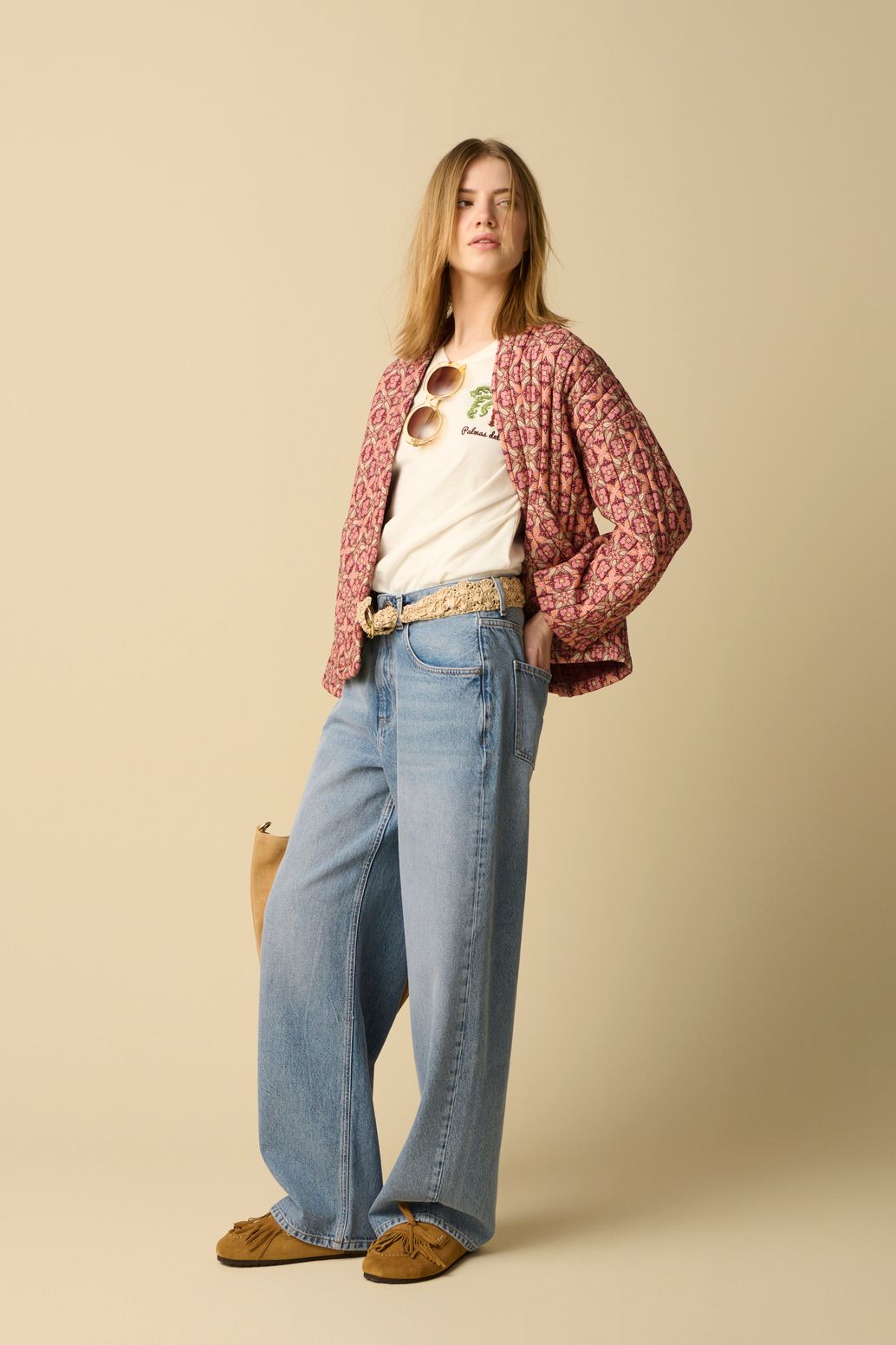 Kimono matelassé avec imprimé - rouge foncé