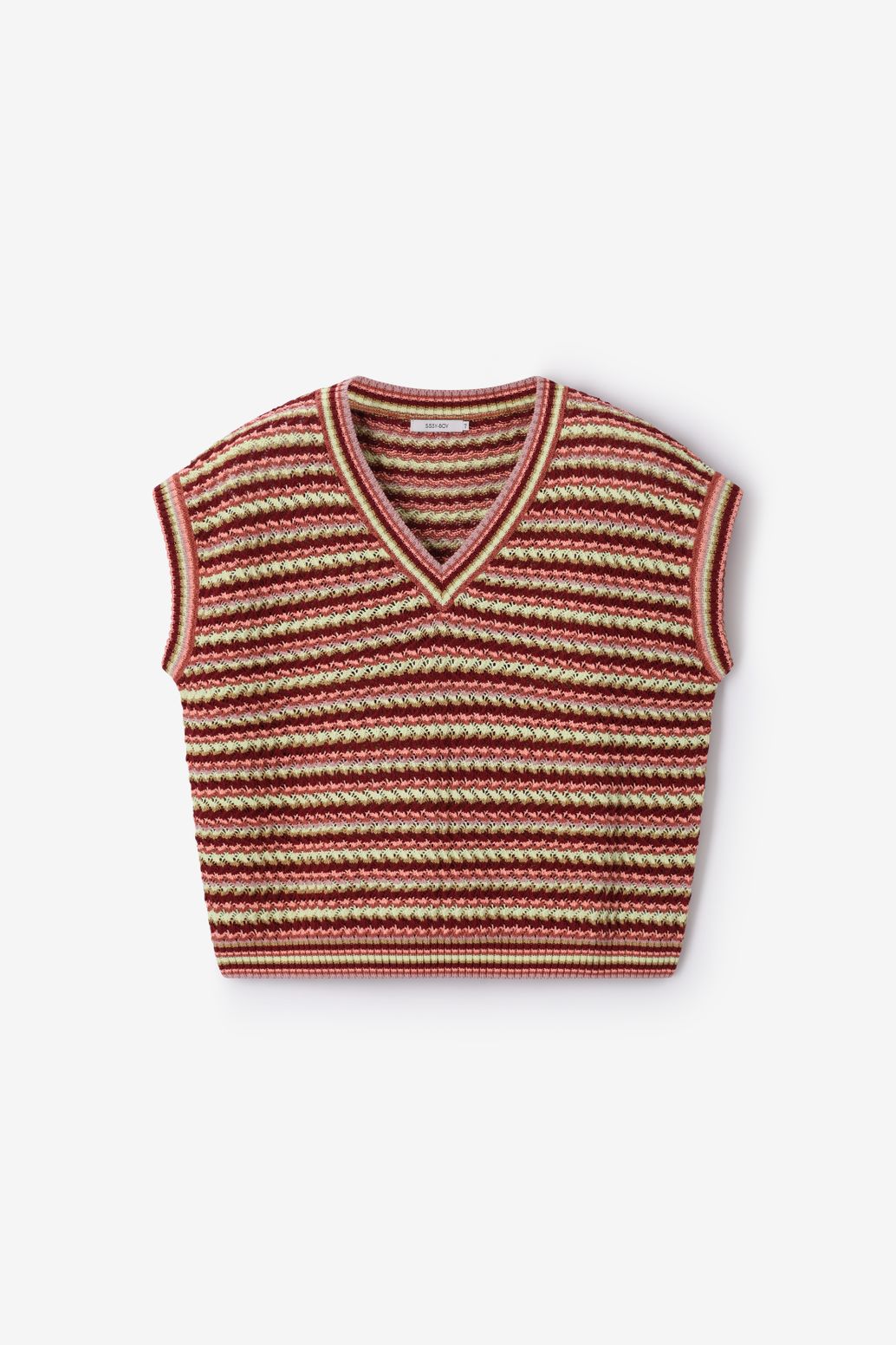 Donkerrode mouwloze gestreepte trui