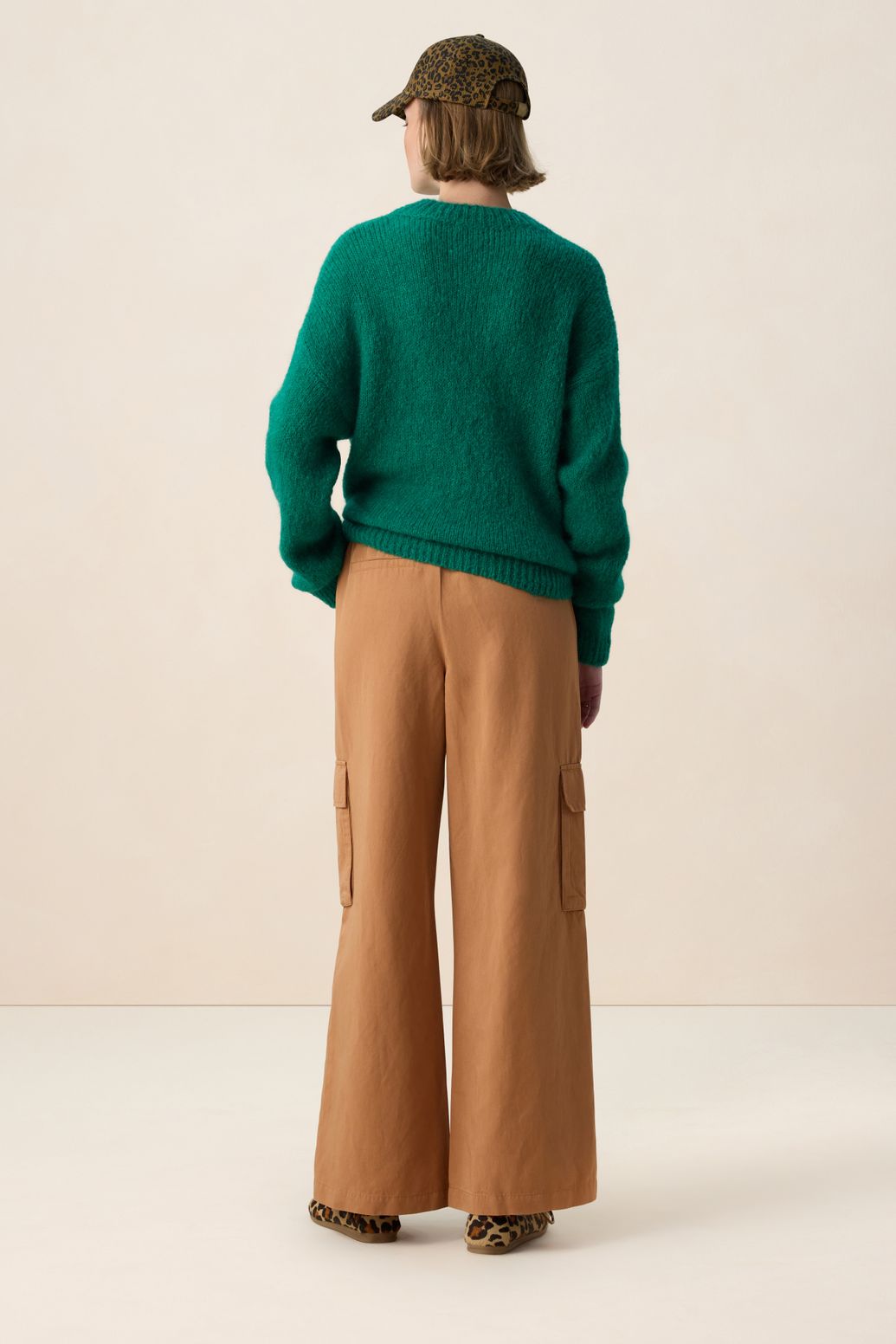 Donkergroene gebreide mohair trui