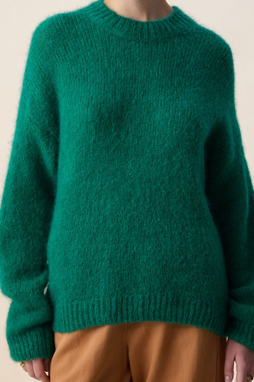 Donkergroene gebreide mohair trui