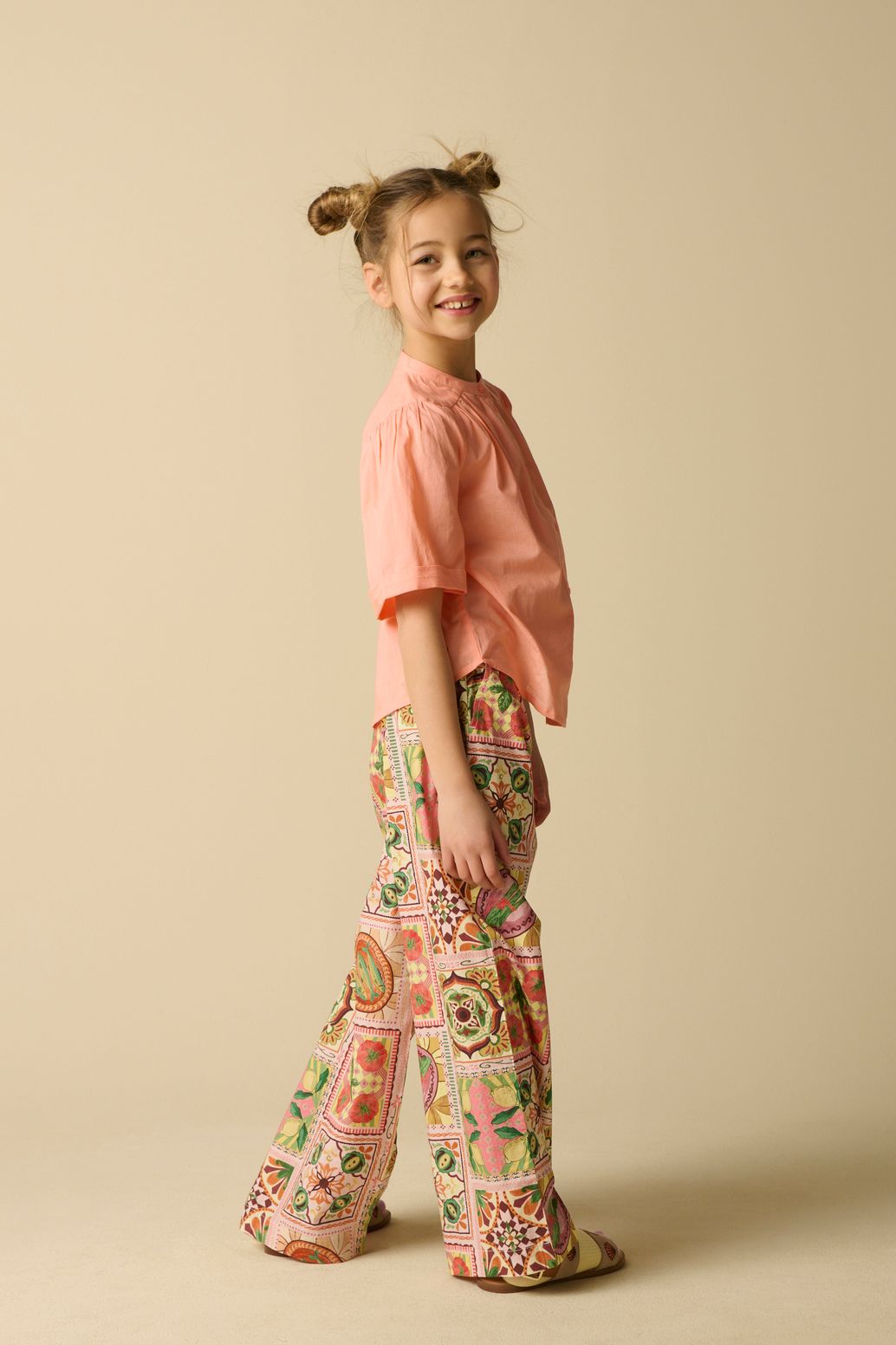 Lichtroze wide leg broek met print