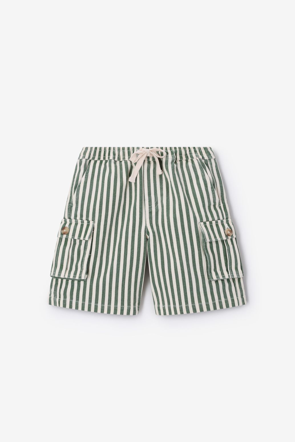 Donkergroene twill short met strepen