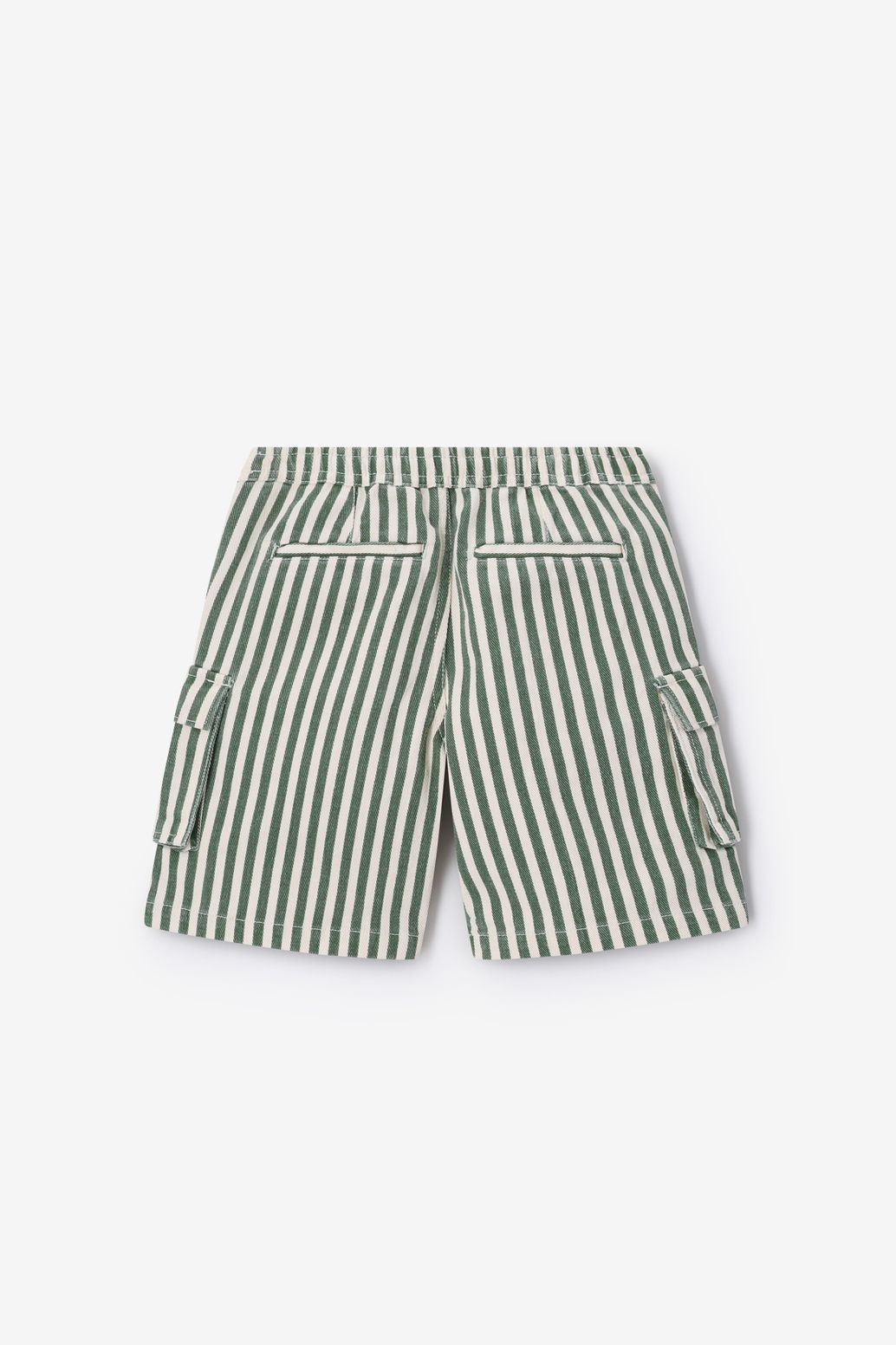 Donkergroene twill short met strepen