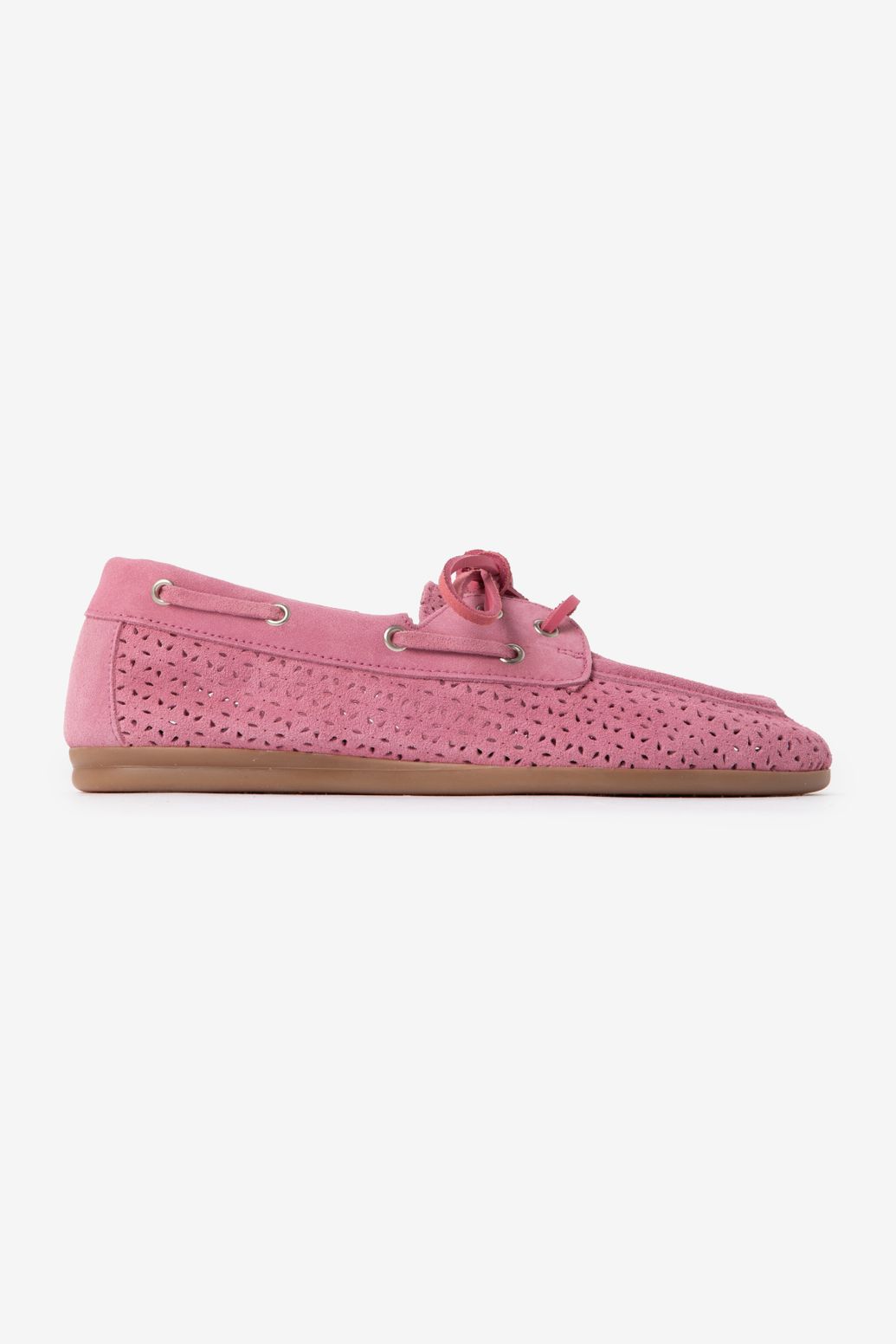 Chaussures bateau ajourées en daim - rose