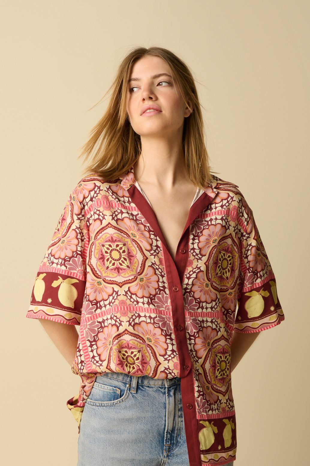 Gemusterte Bluse - rosa