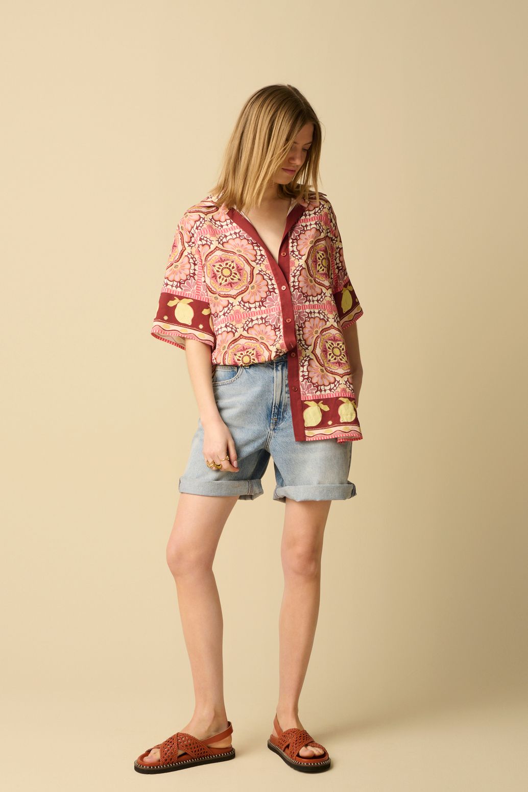Gemusterte Bluse - rosa
