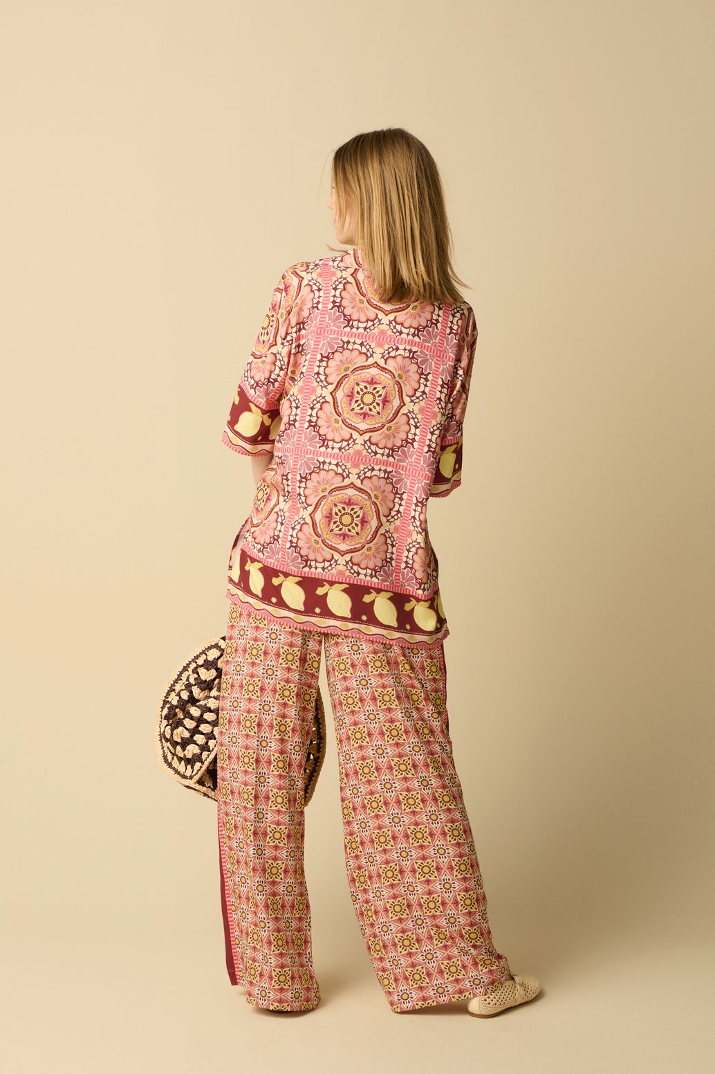 Weite gemusterte Hose - rosa