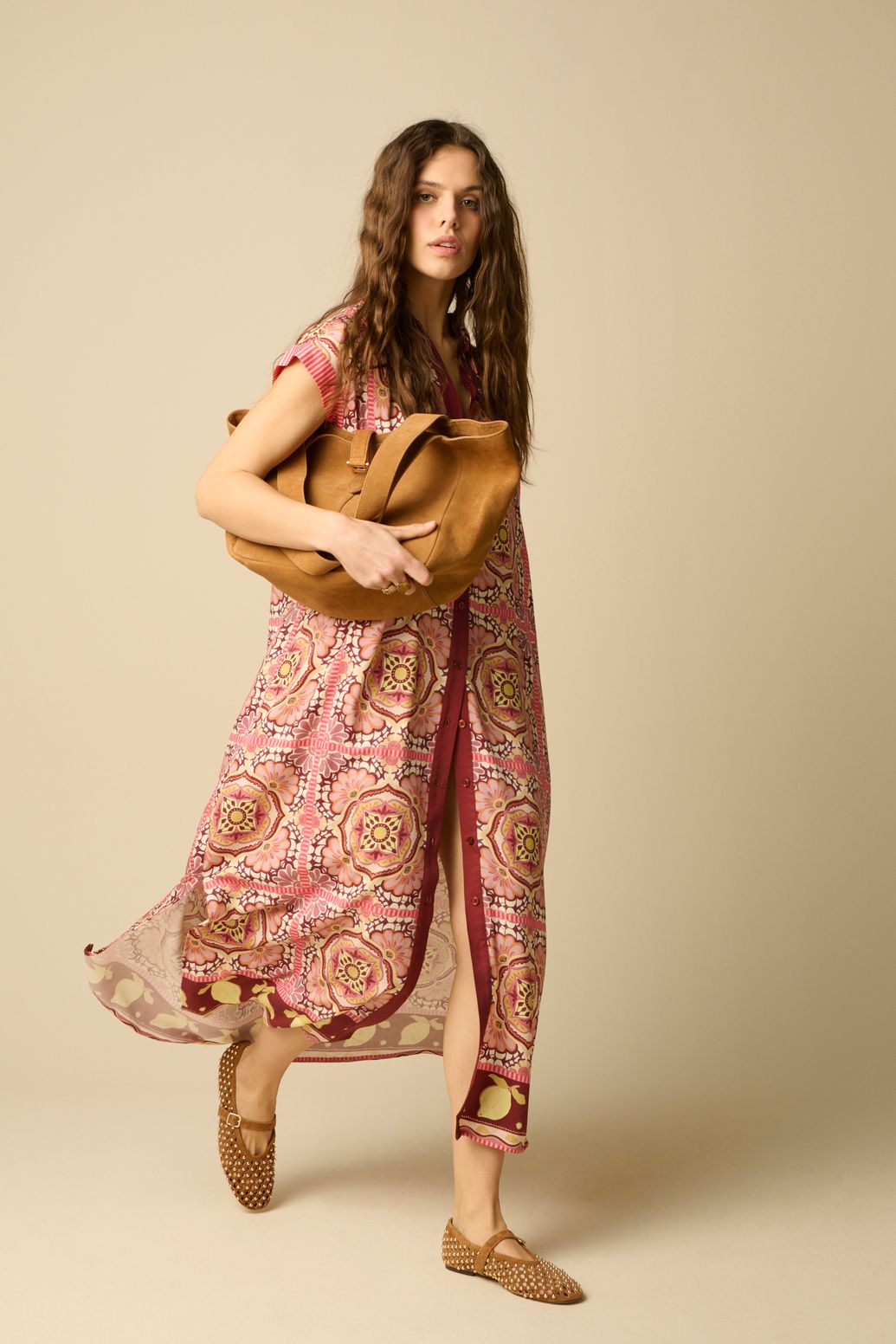 Maxi-Kleid mit Print - rosa