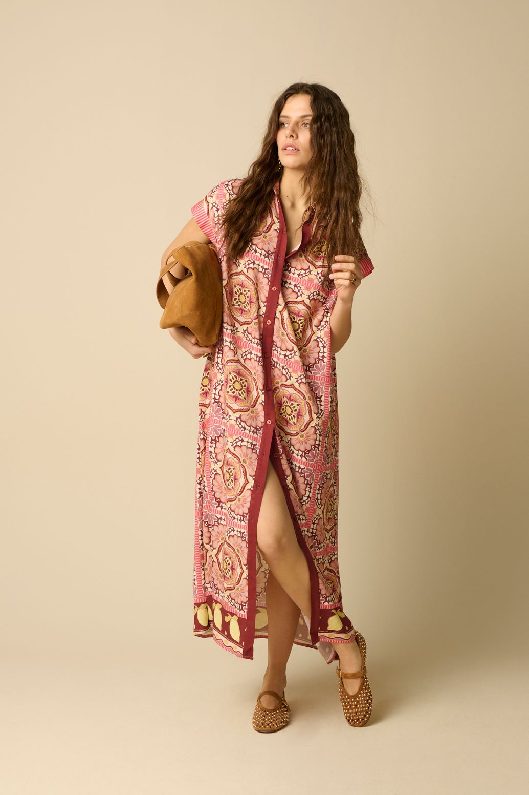 Maxi-Kleid mit Print - rosa