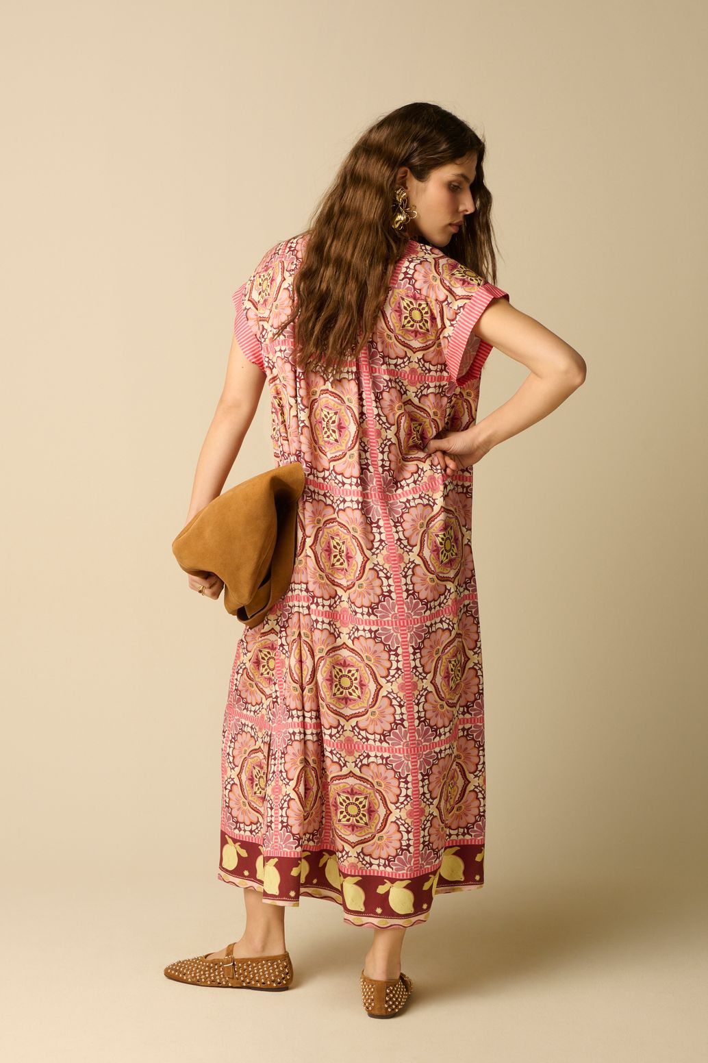 Maxi-Kleid mit Print - rosa