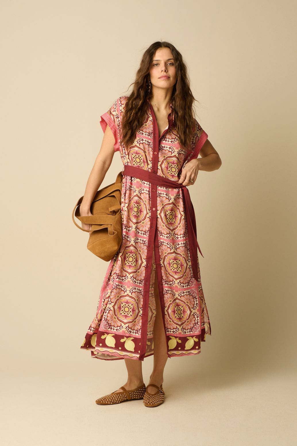 Maxi-Kleid mit Print - rosa