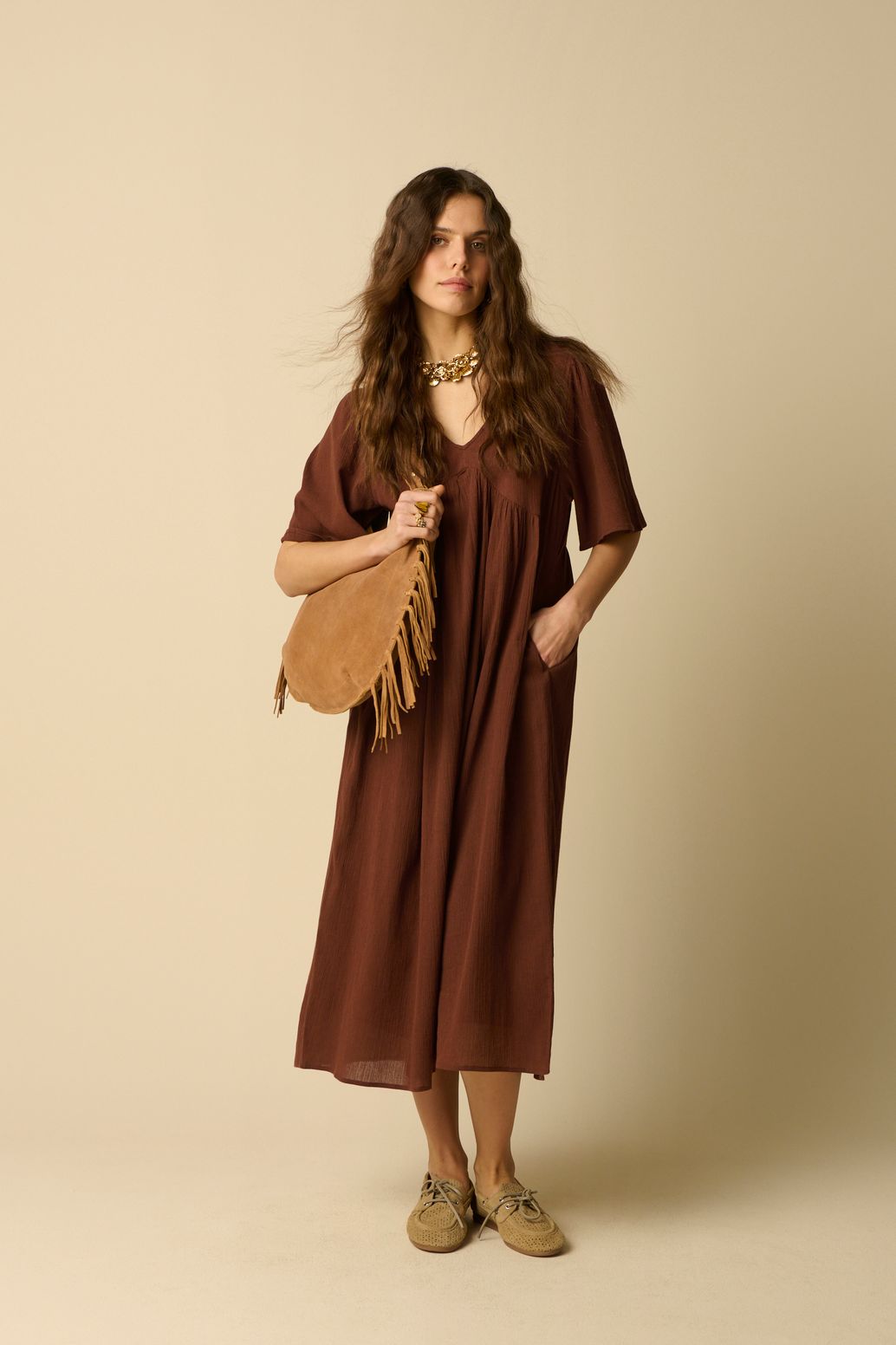 Donkerbruine maxi jurk