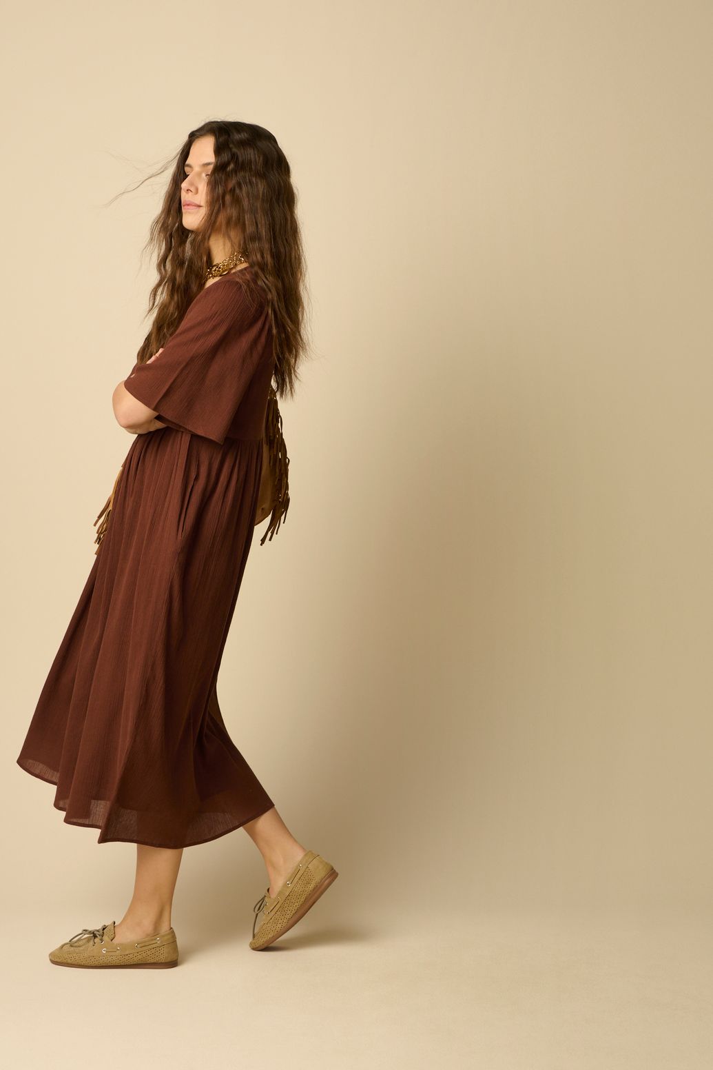 Donkerbruine maxi jurk