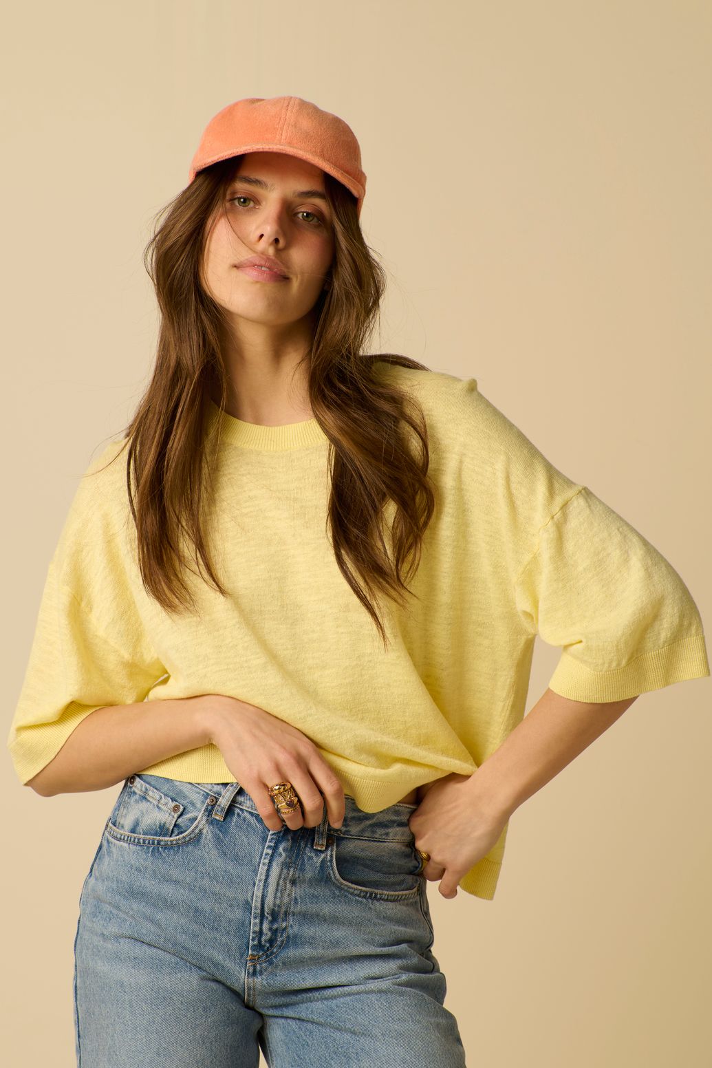 Pull tricoté en lin - jaune