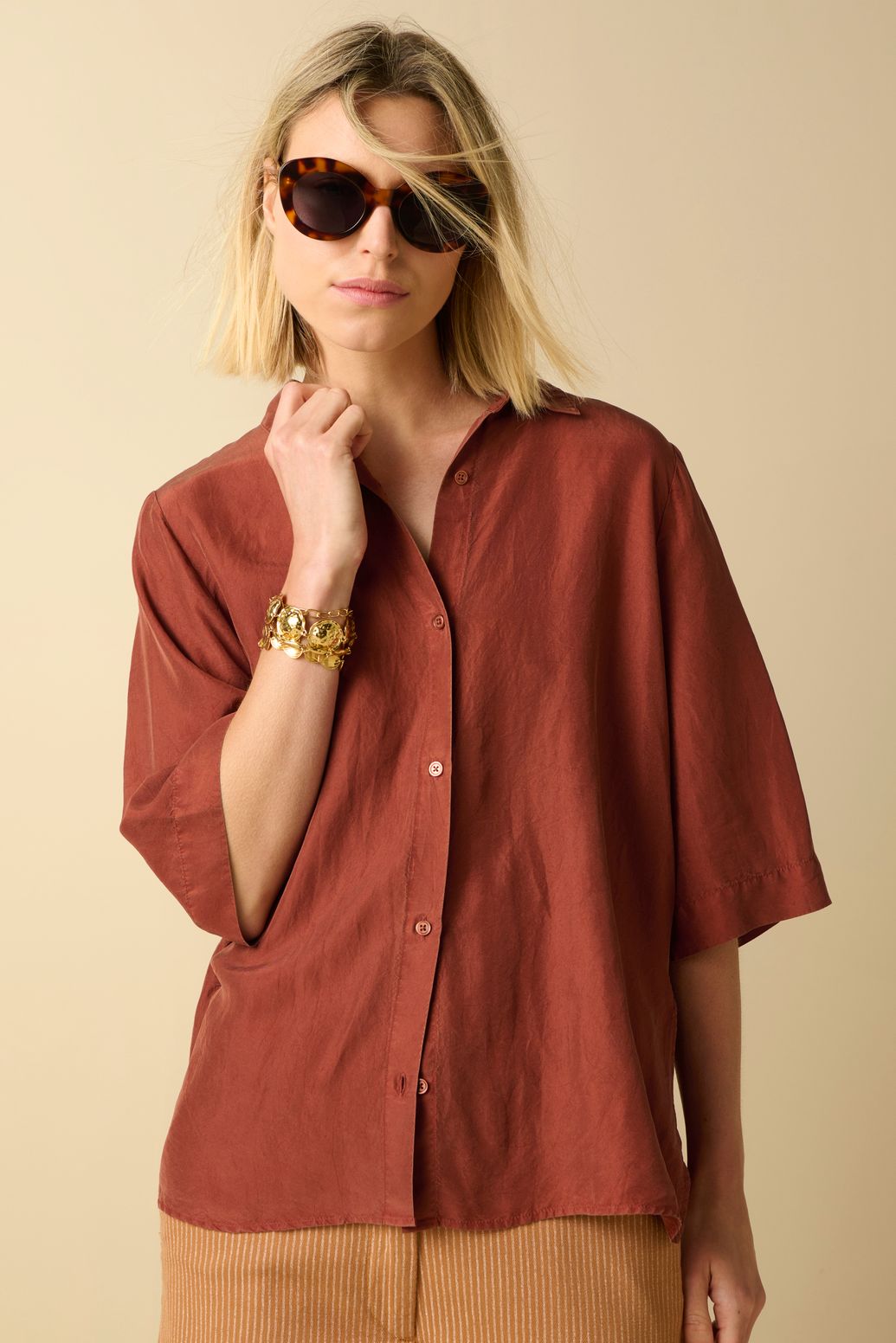 Bruine zijde blouse