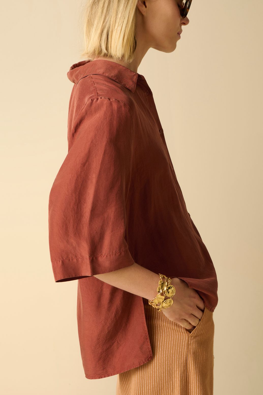 Blouse en soie - marron
