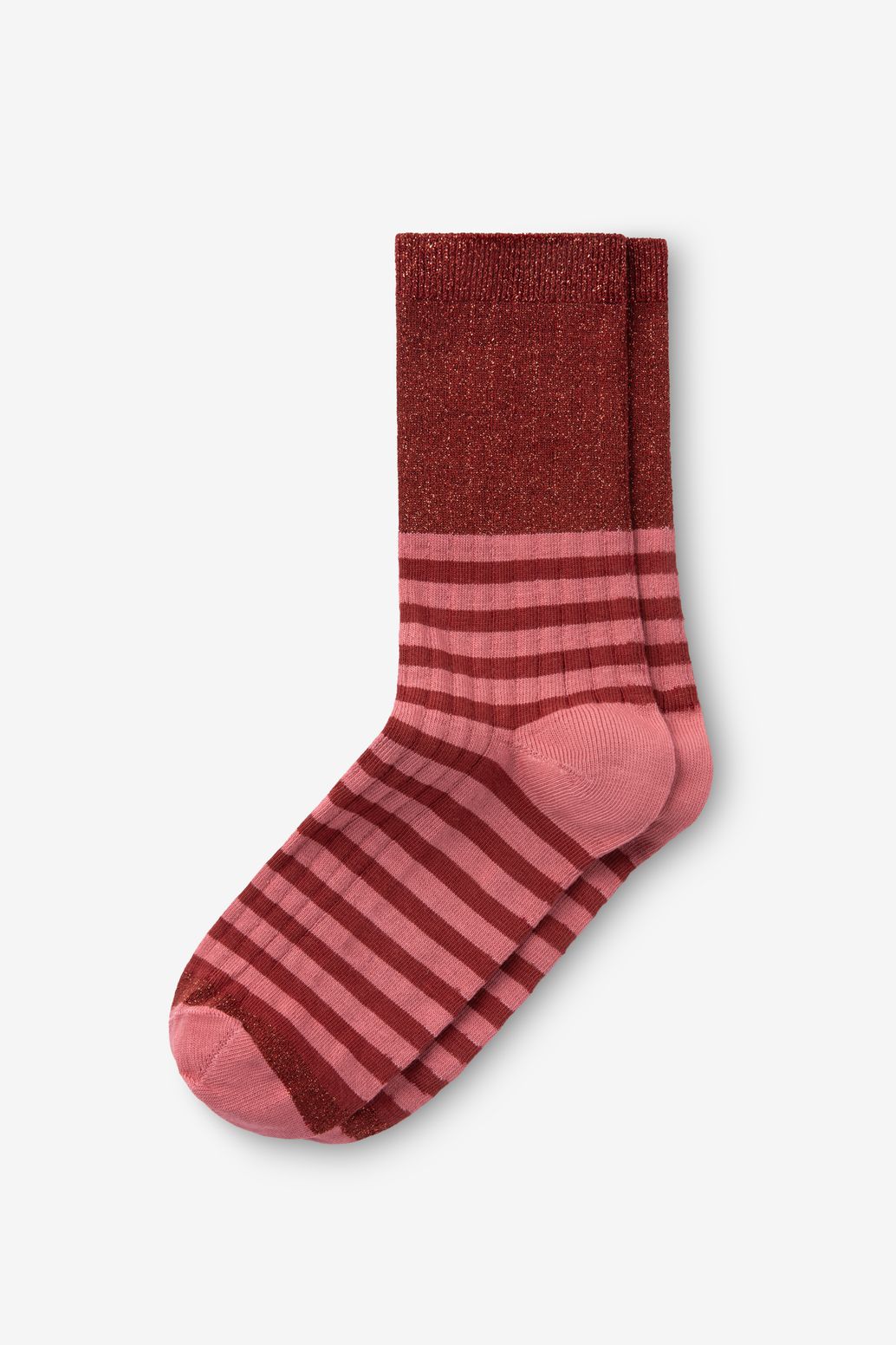 Donkerrode gestreepte sokken met lurex