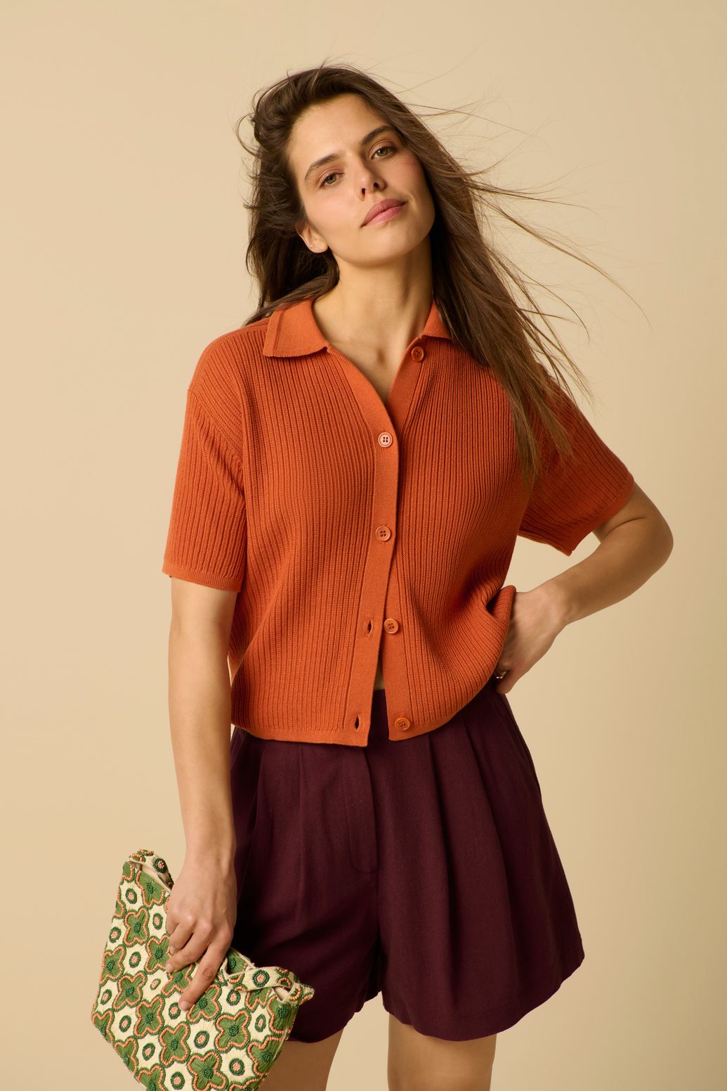 Kurzarm-Strickjacke - orange