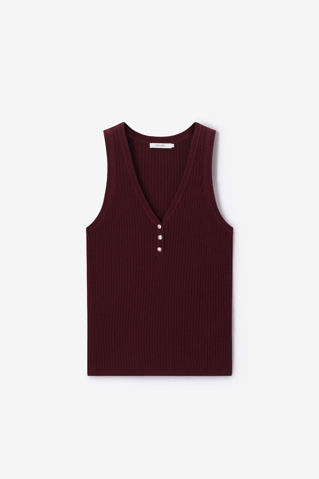 Donkerrood gebreid singlet