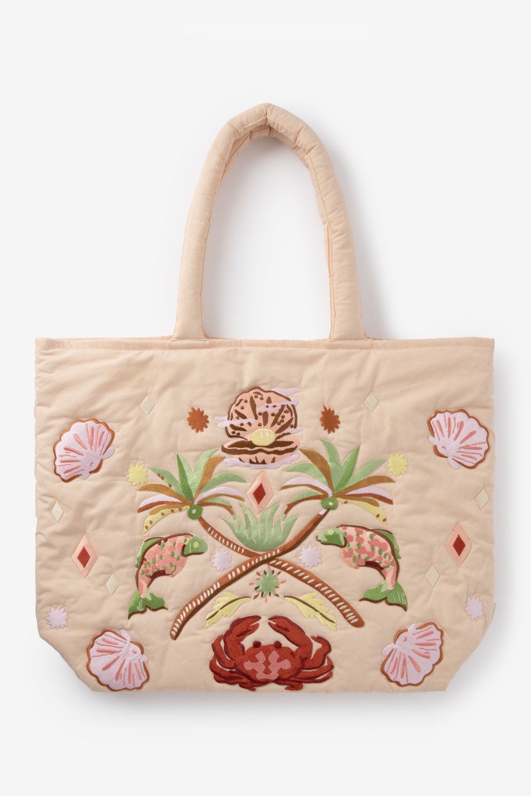 Bestickter Shopper mit Steppmuster - aprikot