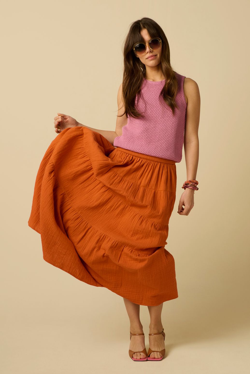 Jupe longue orange foncé