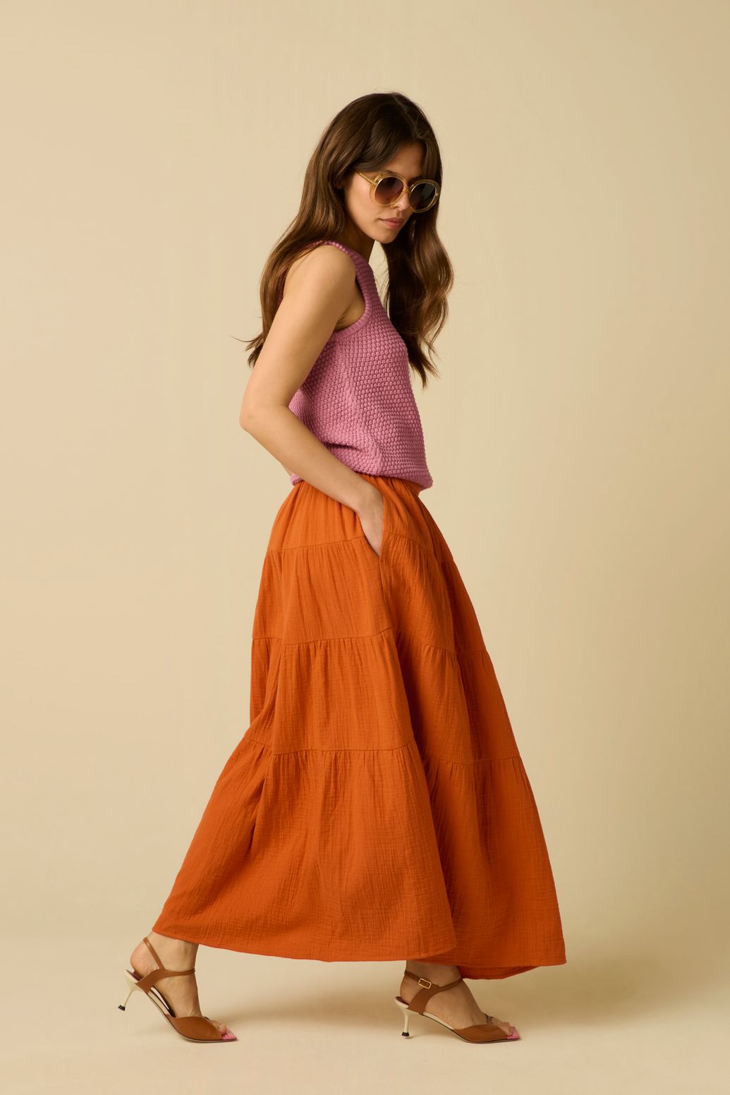 Jupe longue orange foncé