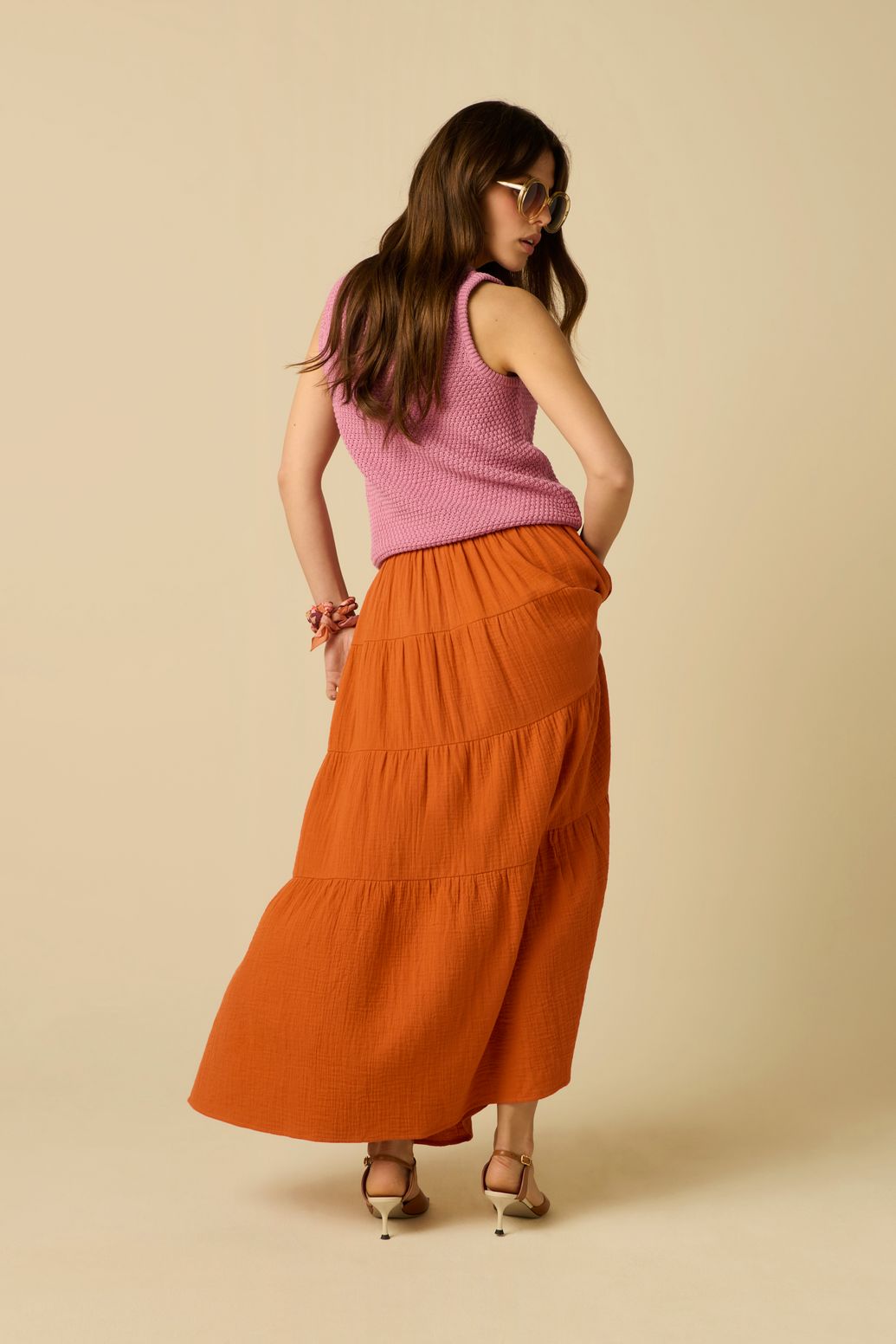 Jupe longue orange foncé