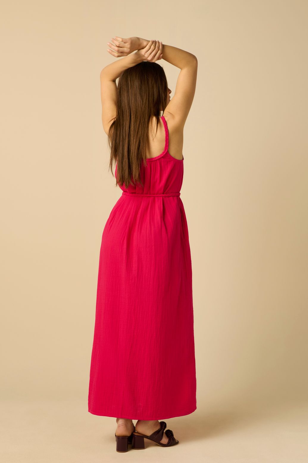 Maxi-Kleid aus Musselin - dunkelrosa