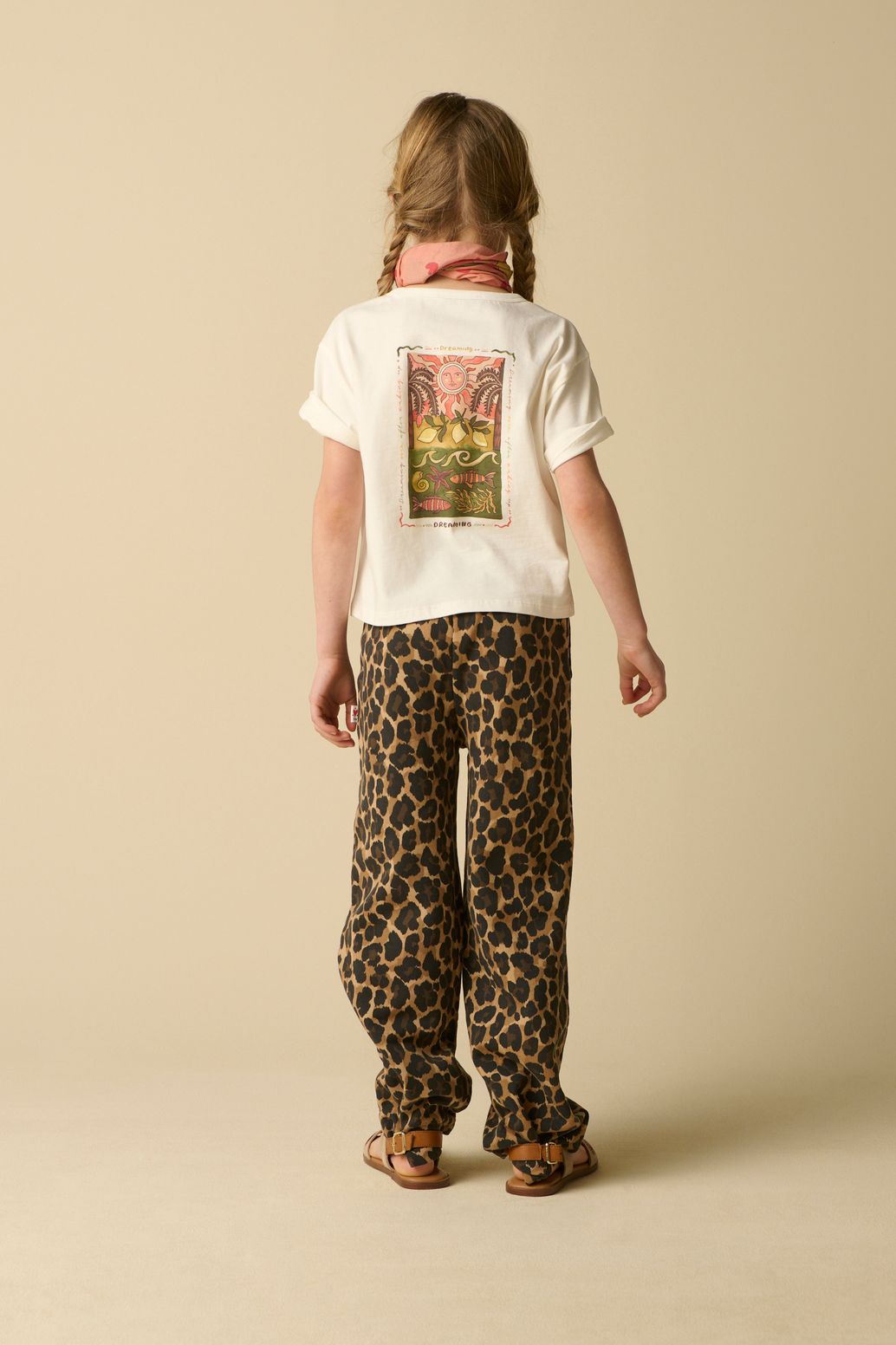 Pantalon de survêtement jambes larges avec imprimé léopard - marron