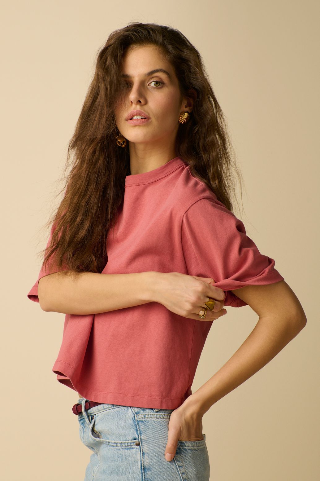 Donkerroze boxy T-shirt