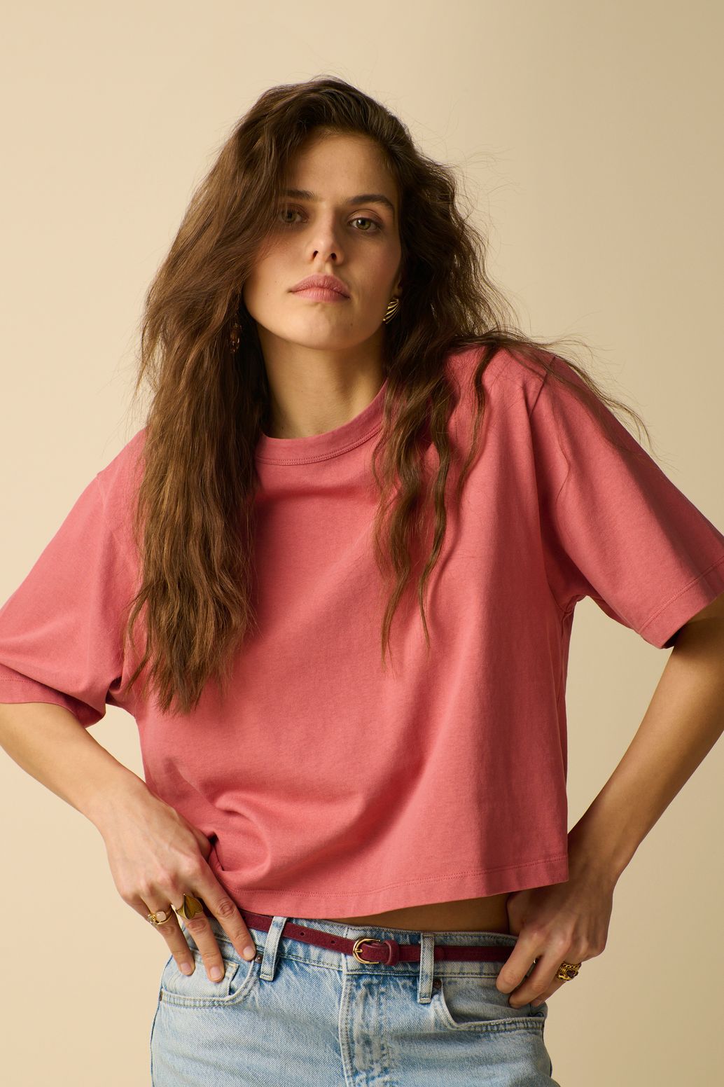 Donkerroze boxy T-shirt