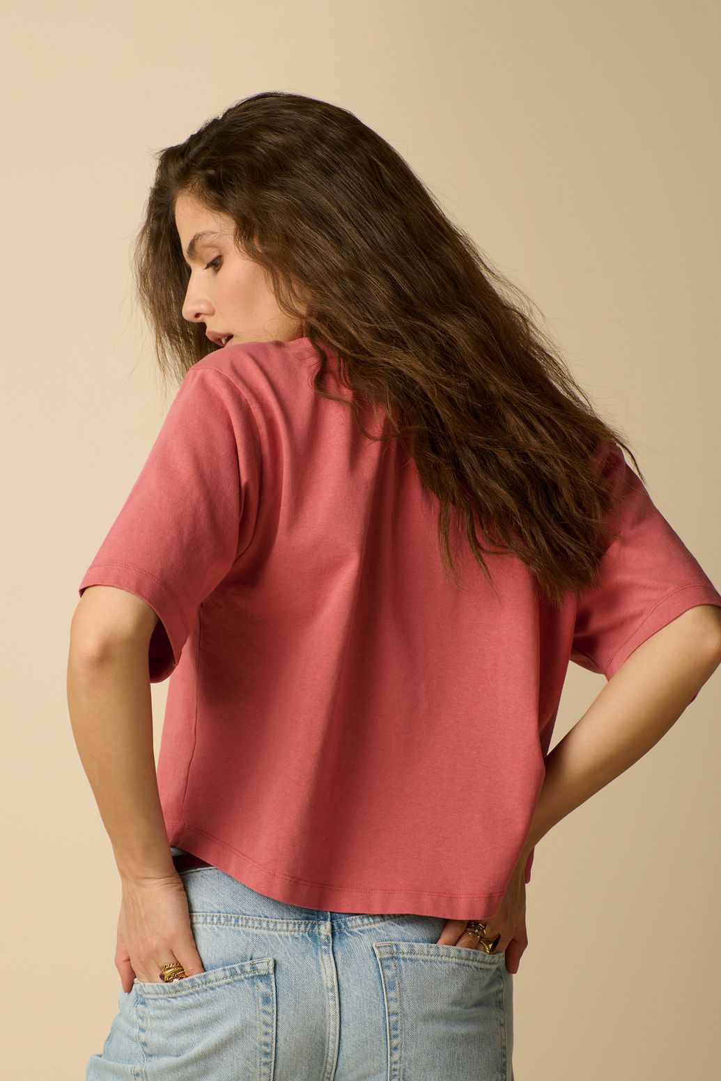 Donkerroze boxy T-shirt