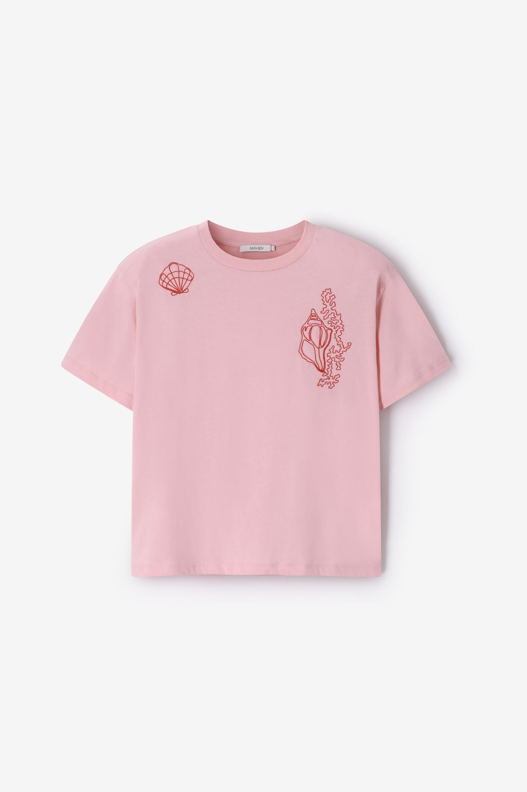 Lichtroze T-shirt met schelpen