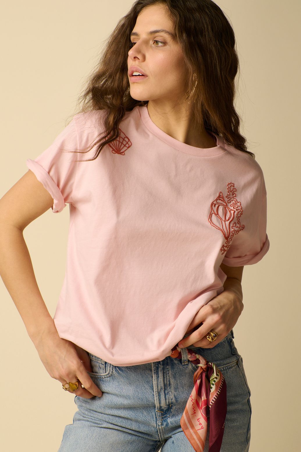 T-shirt avec coquillages - rose clair