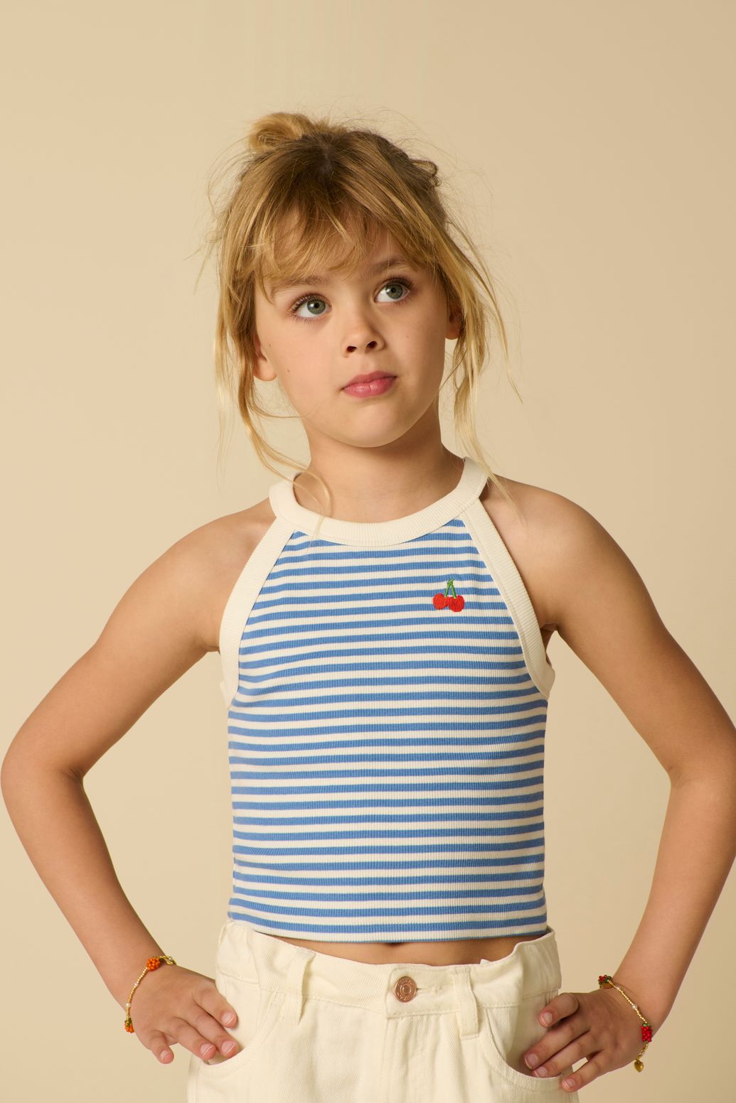 Blauw gestreept halter singlet