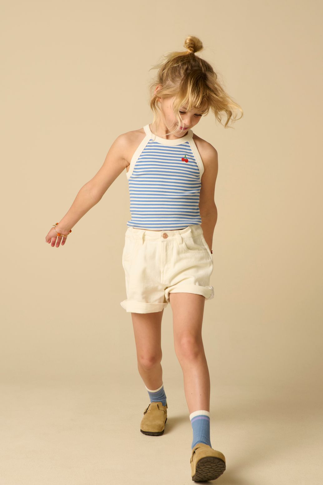 Blauw gestreept halter singlet