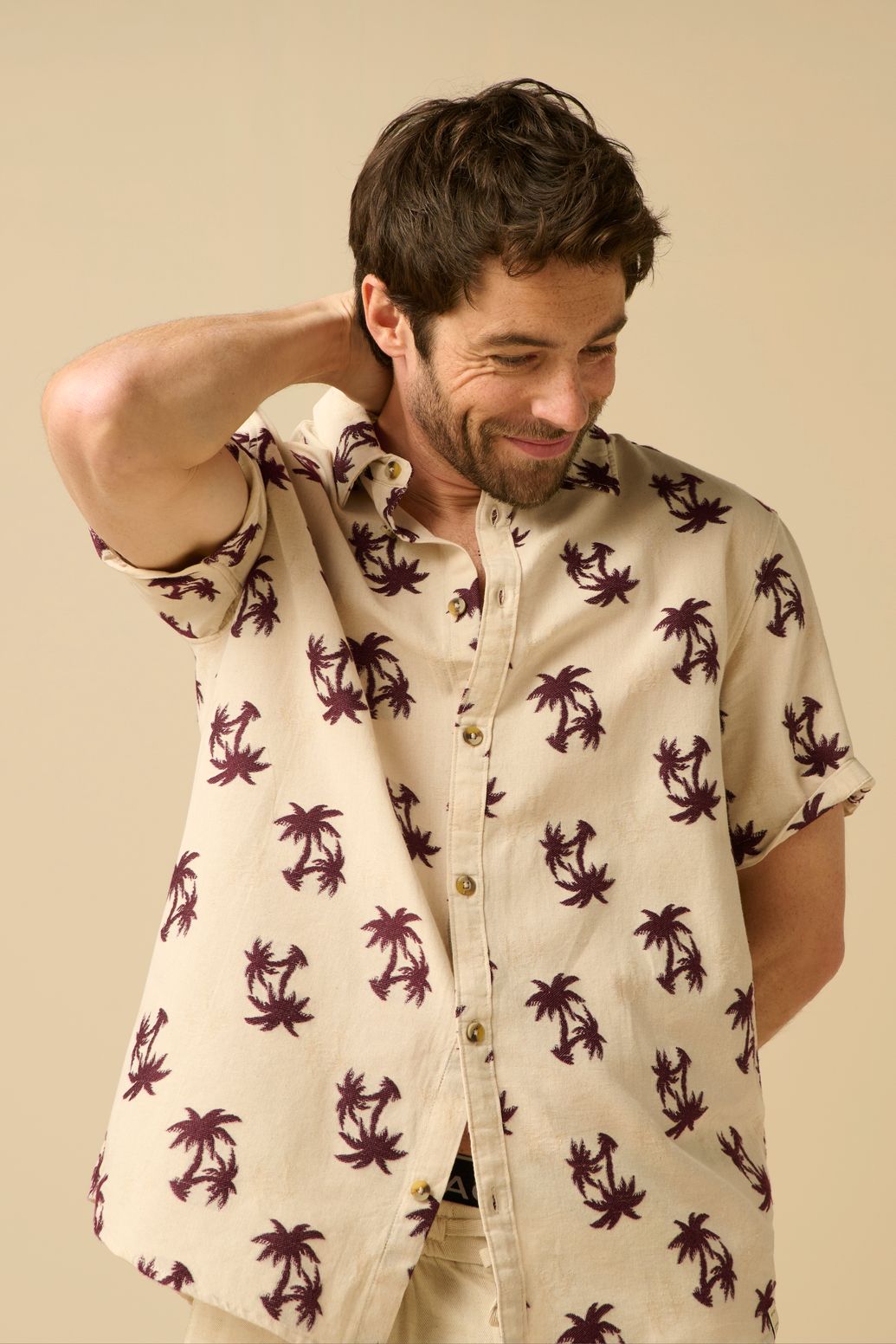 Chemise jacquard avec imprimé palmiers - beige