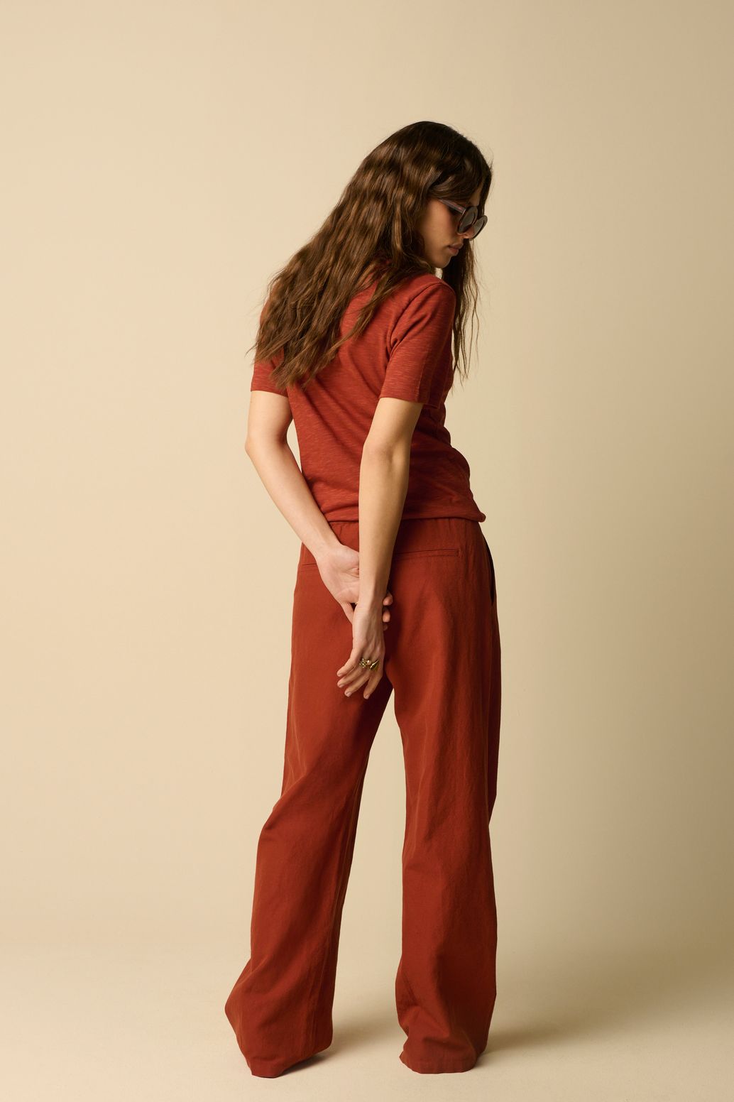 Donkerrood V-hals T-shirt