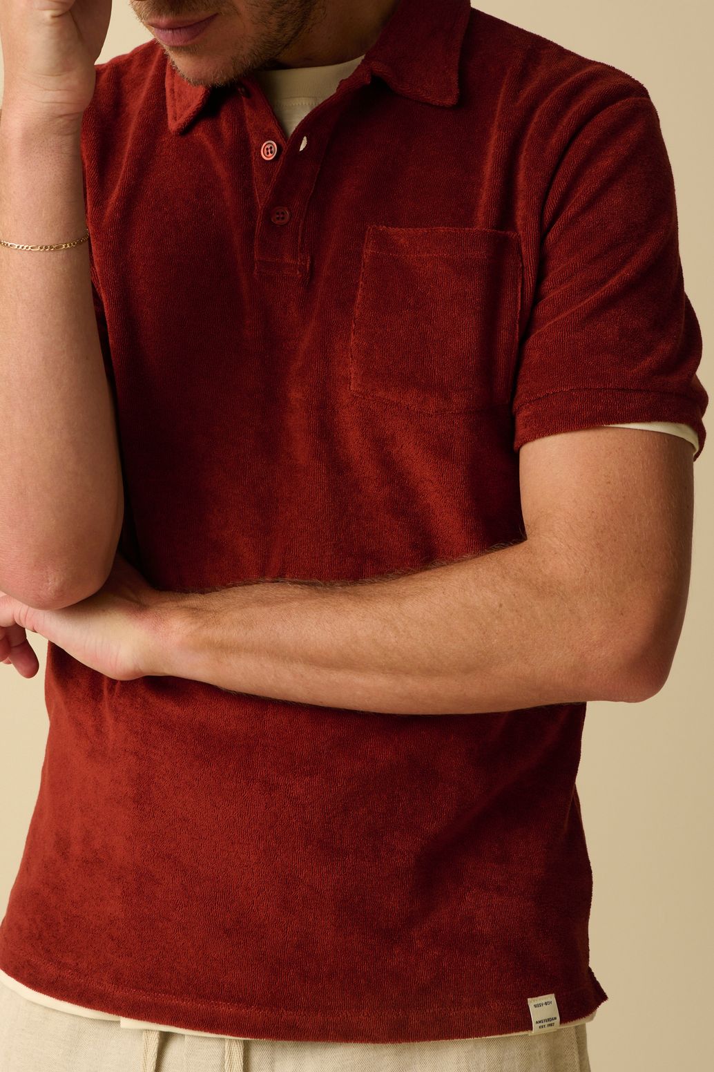 Donkerrode badstof polo