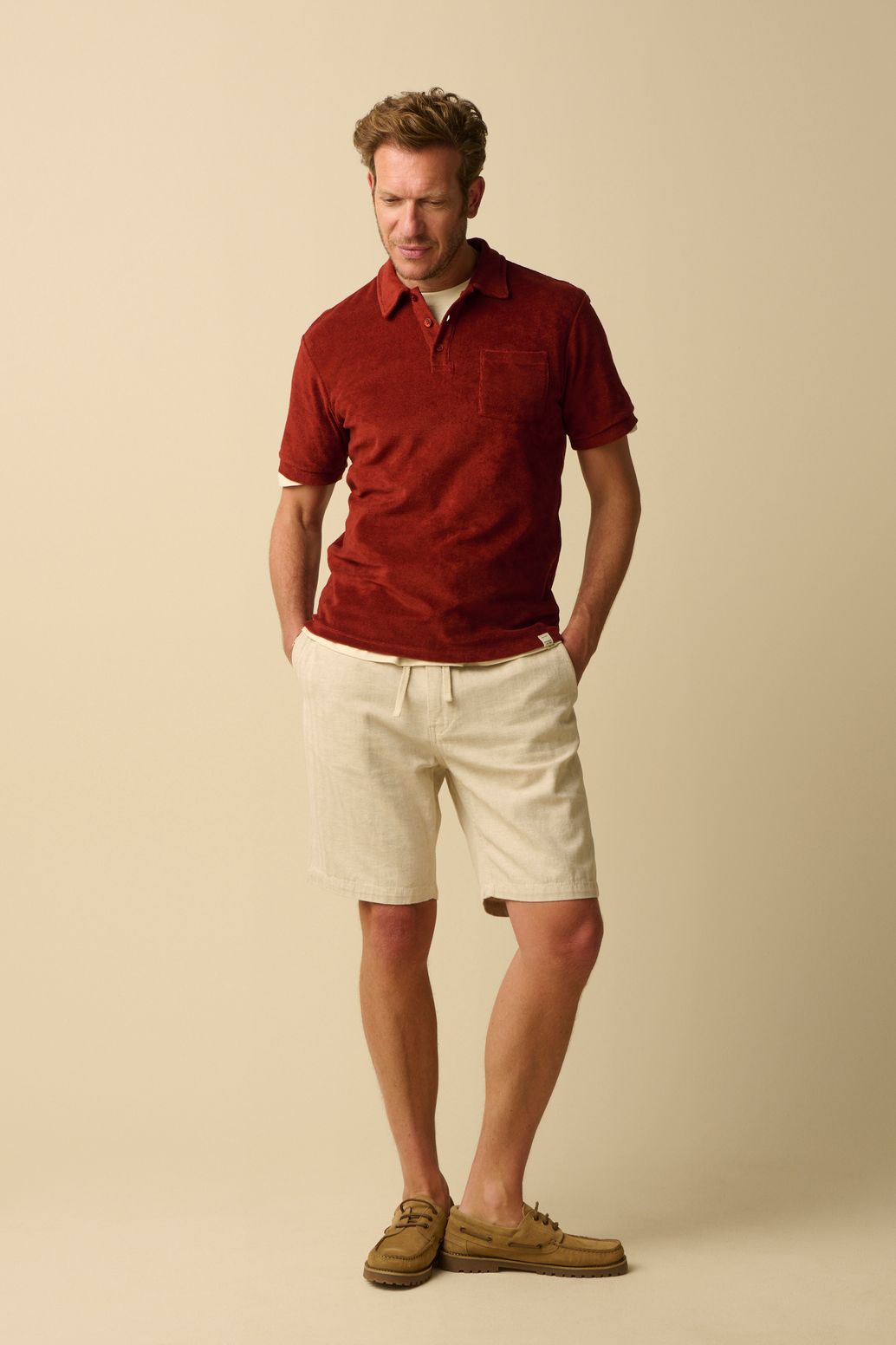 Donkerrode badstof polo