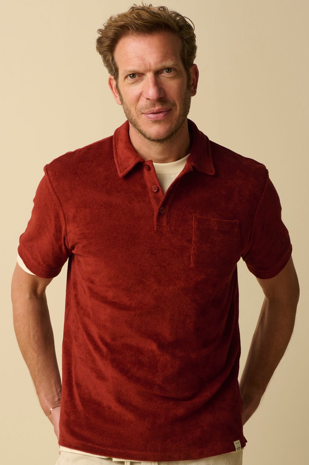 Donkerrode badstof polo