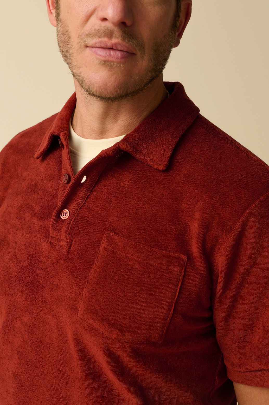 Donkerrode badstof polo