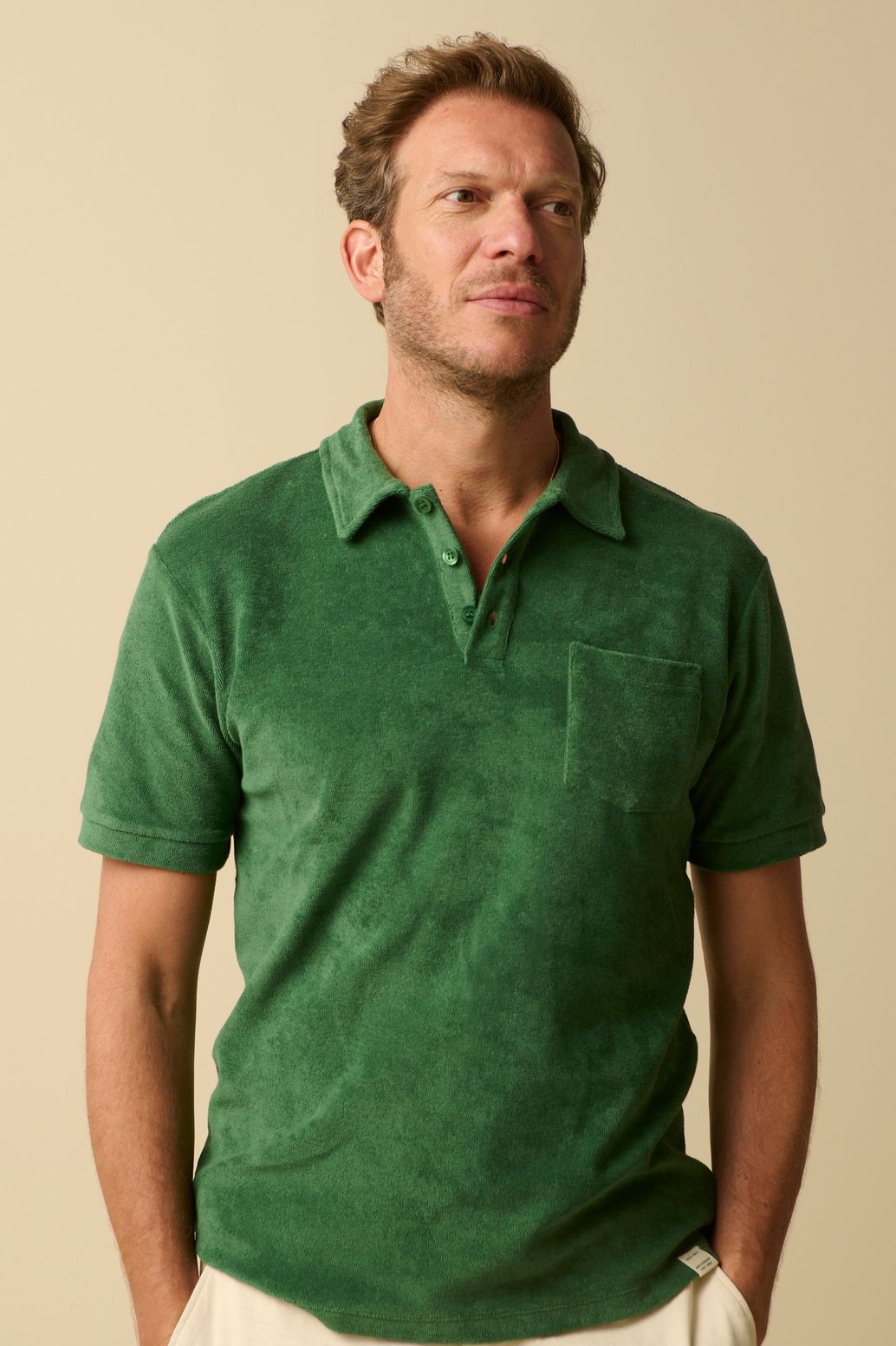 Donkergroene badstof polo