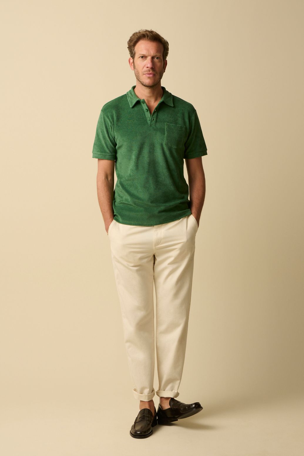 Donkergroene badstof polo