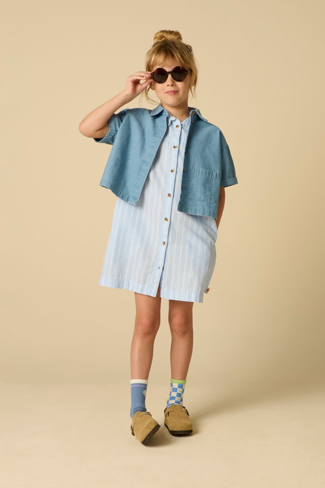 Blouse en jean avec broderie - bleu clair