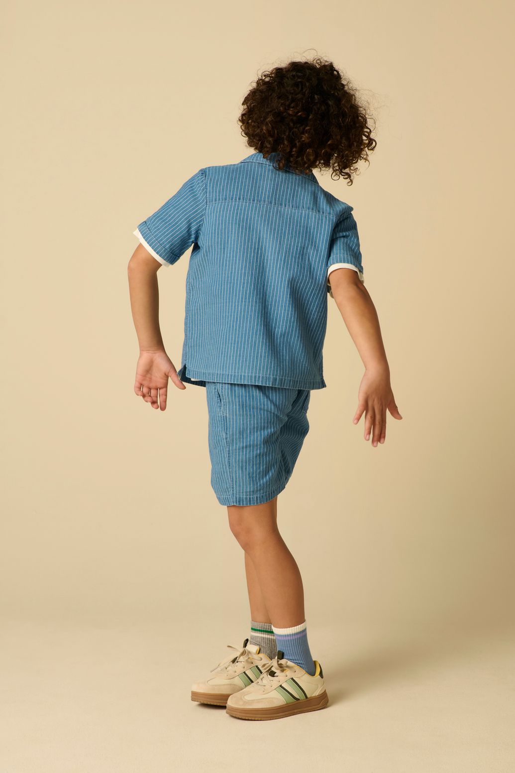 Blauwe denim gestreepte short