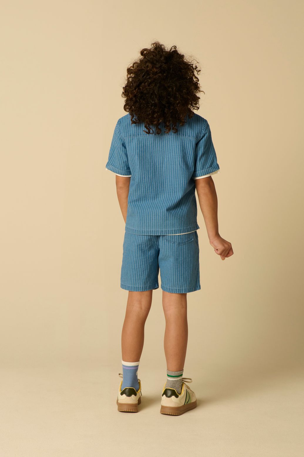 Blauwe denim gestreepte short