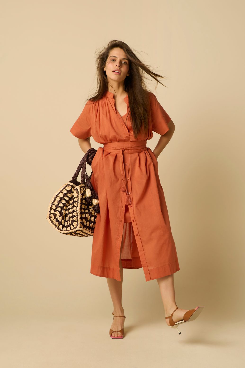 Robe longue avec ceinture - orange foncé
