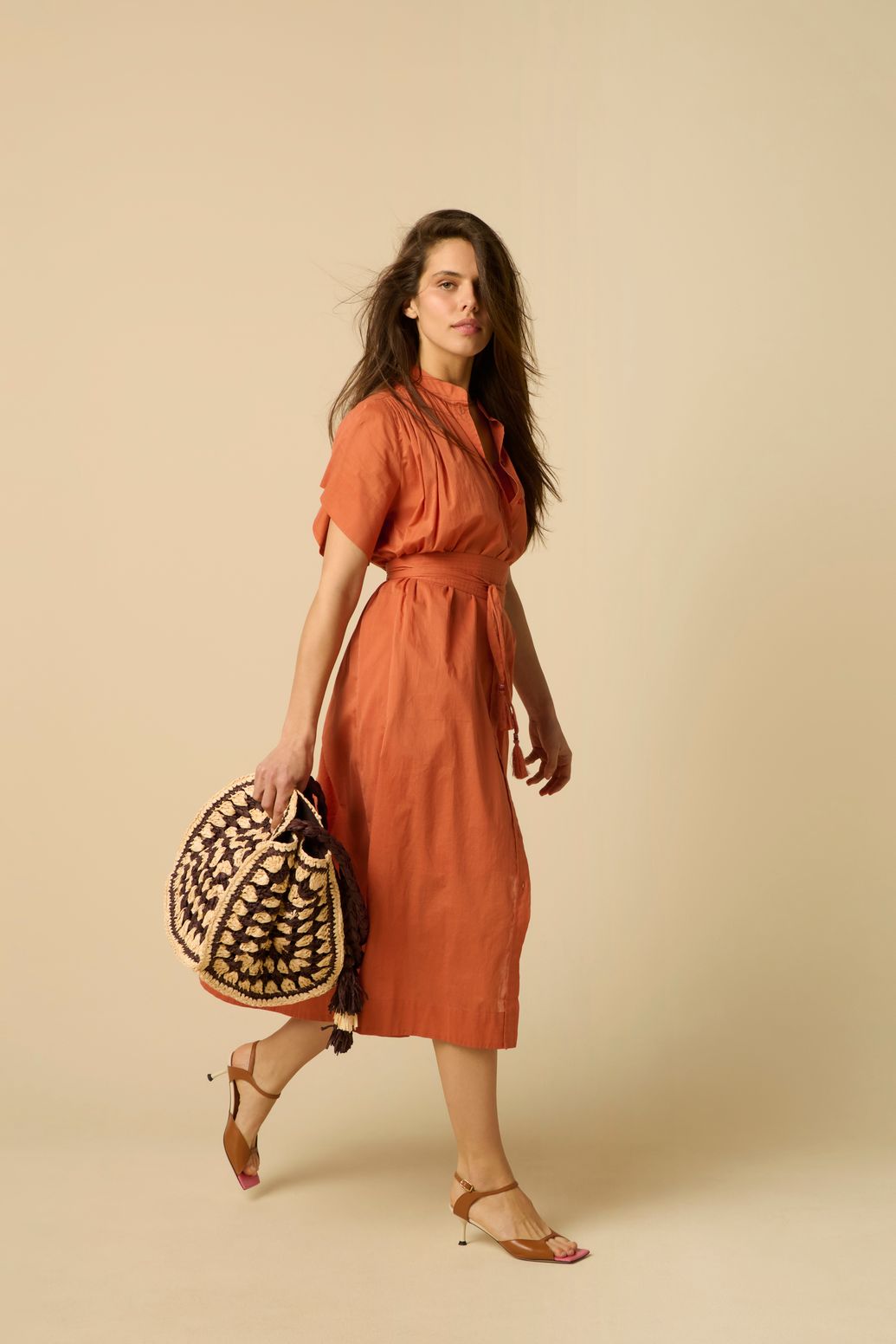 Robe longue avec ceinture - orange foncé