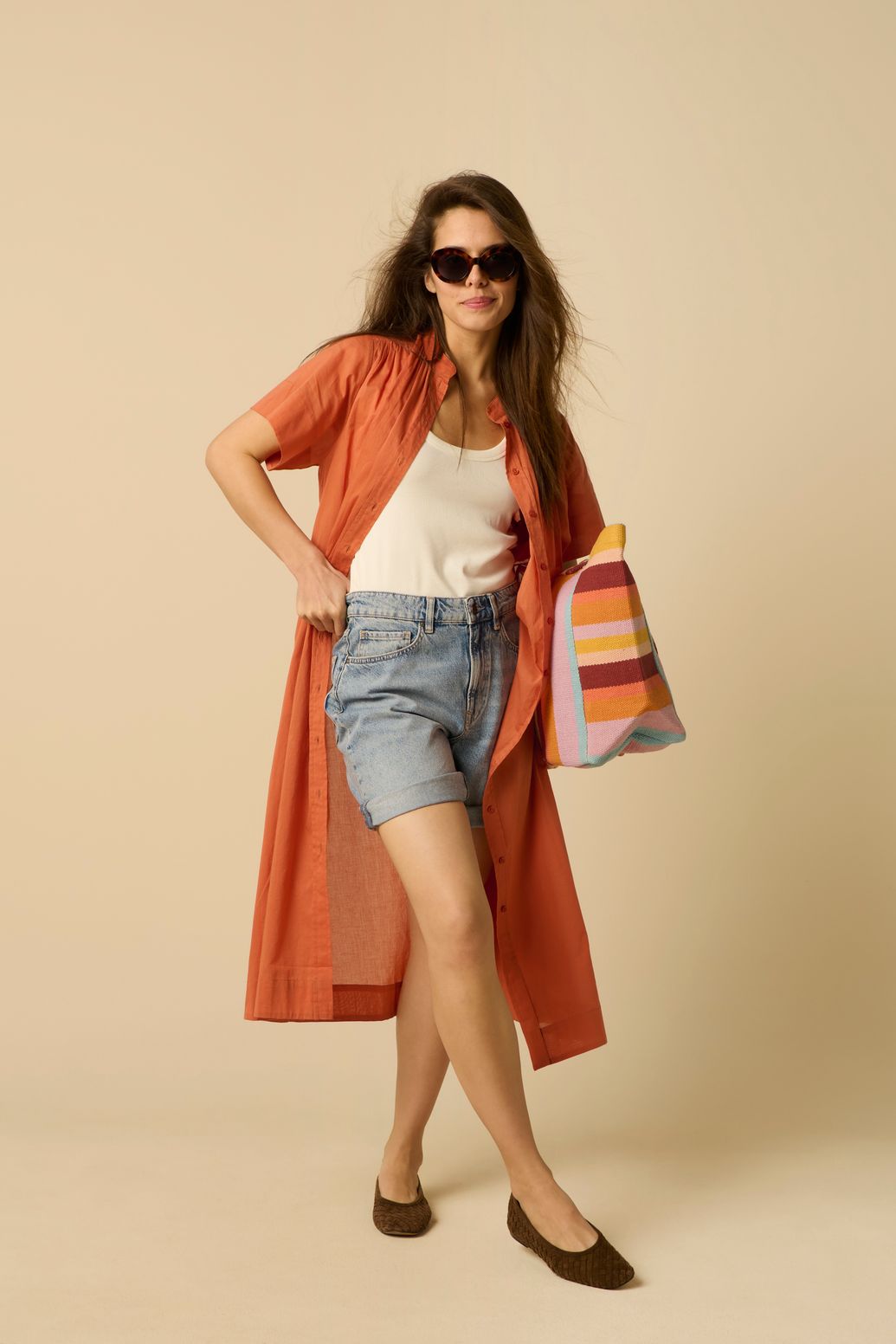 Robe longue avec ceinture - orange foncé